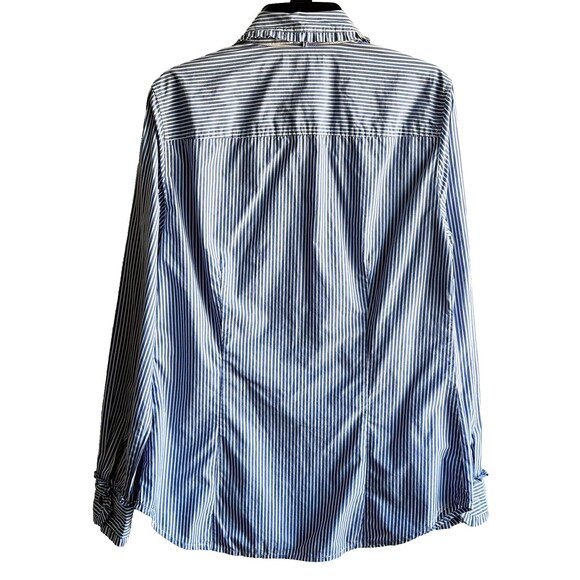 J. Crew Striped Button Front Long Sleeve Shirt Tie Neck Blue White Sz 2 - Picture 5 of 9